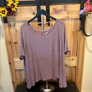 American Eagle Outfitters Short Sleeve Top - Burgundy and White